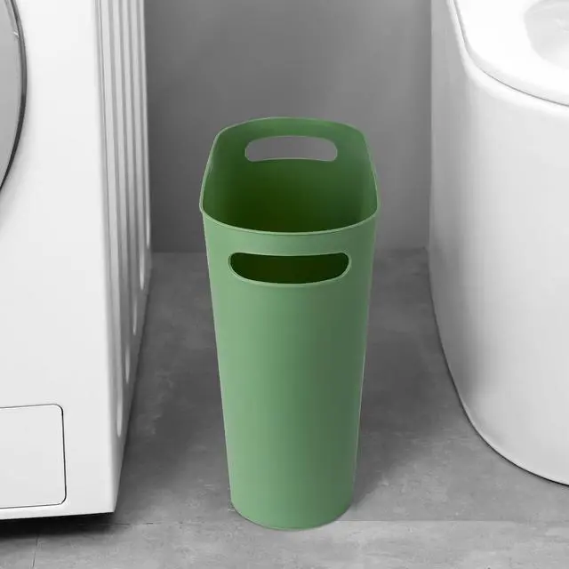Alt view image 2 of 6 - rejomiik Small Trash Can, 3.5 Gallon Slim Garbage Can Plastic Waste Basket with Handles Container Bin for Narrow Spaces Bathroom, Bedroom, Kitchen, Office at Home, Green