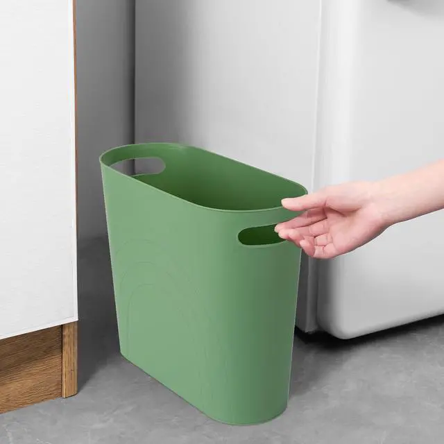Alt view image 4 of 6 - rejomiik Small Trash Can, 3.5 Gallon Slim Garbage Can Plastic Waste Basket with Handles Container Bin for Narrow Spaces Bathroom, Bedroom, Kitchen, Office at Home, Green