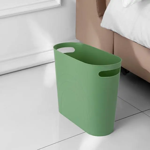 Alt view image 5 of 6 - rejomiik Small Trash Can, 3.5 Gallon Slim Garbage Can Plastic Waste Basket with Handles Container Bin for Narrow Spaces Bathroom, Bedroom, Kitchen, Office at Home, Green