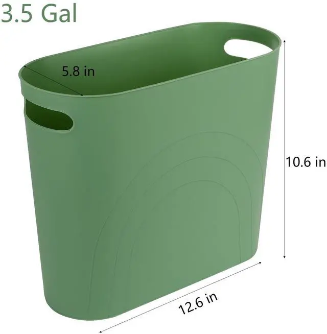 Alt view image 6 of 6 - rejomiik Small Trash Can, 3.5 Gallon Slim Garbage Can Plastic Waste Basket with Handles Container Bin for Narrow Spaces Bathroom, Bedroom, Kitchen, Office at Home, Green