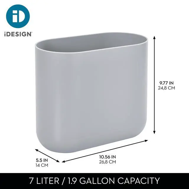 Alt view image 4 of 7 - iDesign Small Slim Plastic Bathroom Trash Can, Gray