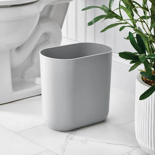 Alt view image 3 of 7 - iDesign Small Slim Plastic Bathroom Trash Can, Gray