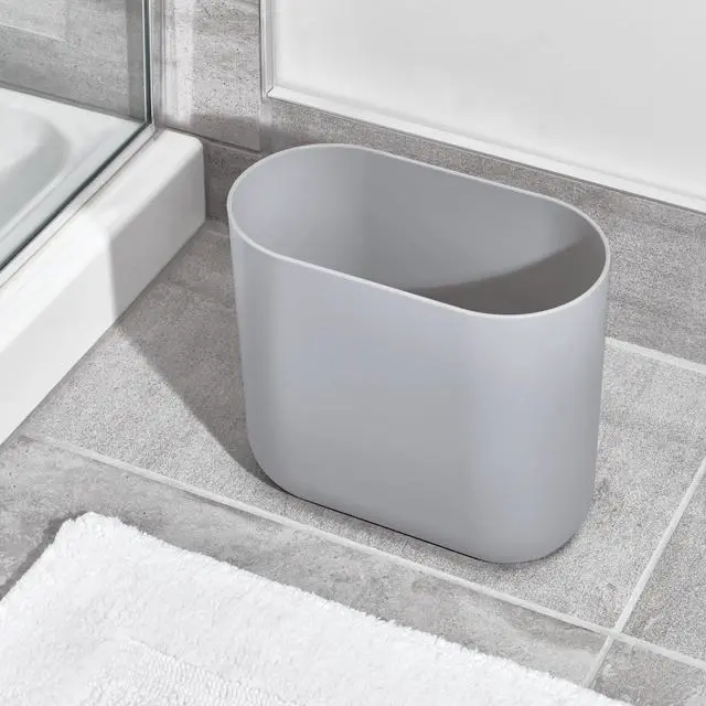 Alt view image 7 of 7 - iDesign Small Slim Plastic Bathroom Trash Can, Gray