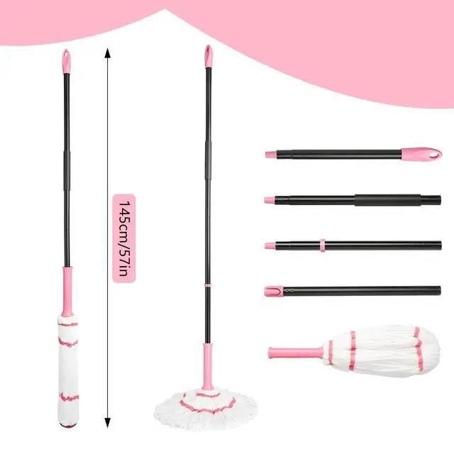 Alt view image 2 of 6 - XXFLOWER Self-Wringing Twist Mop for Floor Cleaning, 57 Long Handle Heavy Duty Microfiber Mop for Wet Mopping on Tile, Hardwood, Kitchen, Bathroom, Patio, Garage, Commercial Household Clean (Pink)