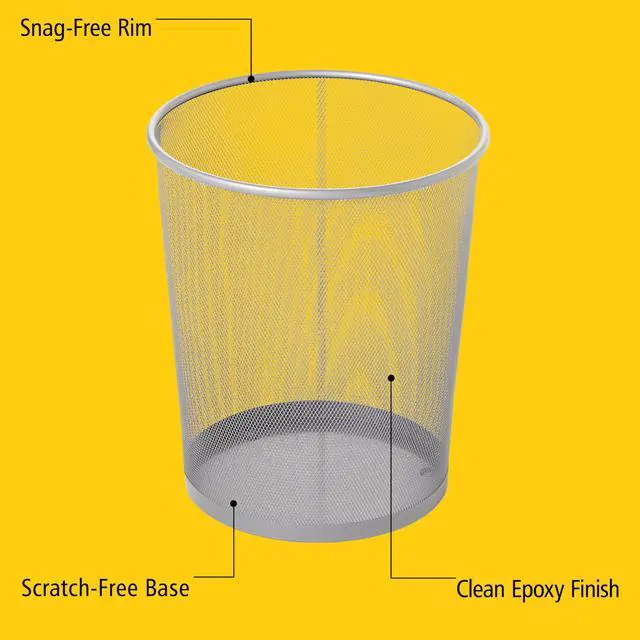Alt view image 4 of 5 - Rubbermaid Commercial Products Concept Collection Mesh Metal Trash Can 5-Gallon Fits Under Desk Silver Wastebasket for School/Office/Home/Bathroom