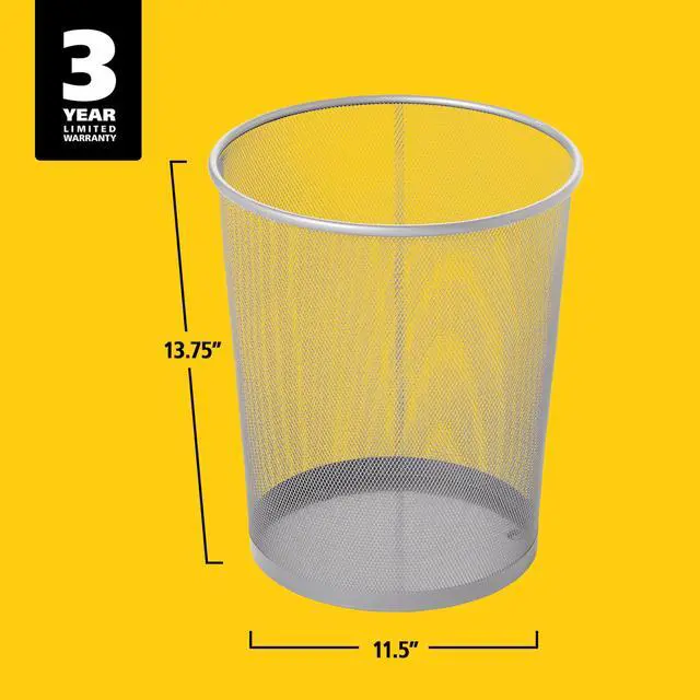 Alt view image 5 of 5 - Rubbermaid Commercial Products Concept Collection Mesh Metal Trash Can 5-Gallon Fits Under Desk Silver Wastebasket for School/Office/Home/Bathroom