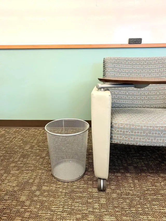 Alt view image 2 of 5 - Rubbermaid Commercial Products Concept Collection Mesh Metal Trash Can 5-Gallon Fits Under Desk Silver Wastebasket for School/Office/Home/Bathroom