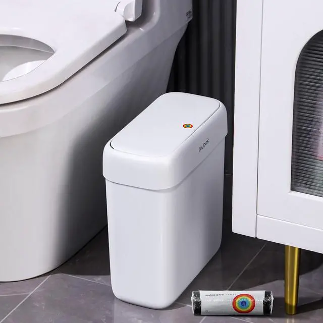 Main image of JOYBOS Bathroom Trash Can with Lid, 3 Gallon Small Garbage Can, 10L Dogproof Slim Plastic Narrow Trash Bin with Pop-up Lid for Toilet, Office, Bedroom, Living Room, White