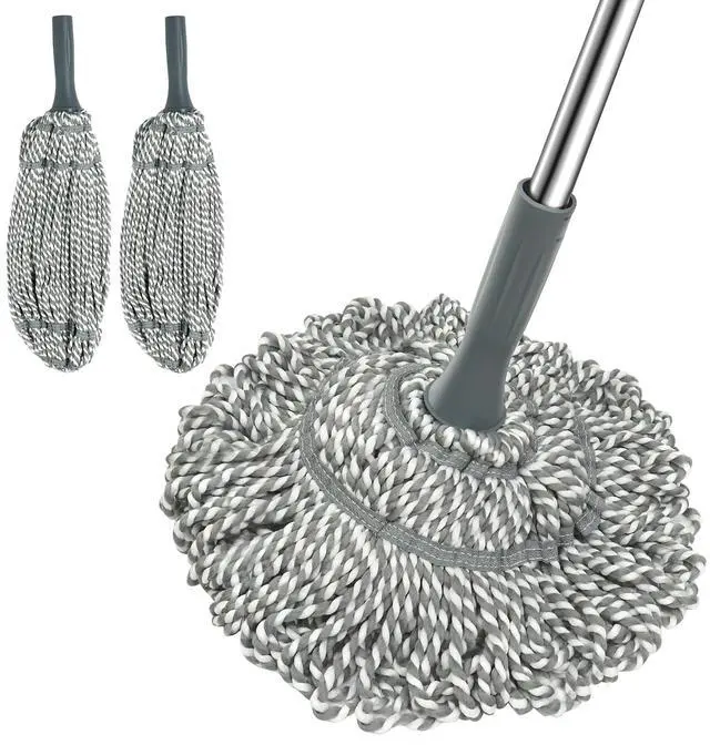 Main image of kickleen Self Wringing Mop Floor Cleaning, Easy Squeeze Twist Mop, Heavy Duty Wet Mops for Cleaning Hardwood Tile Vinyl Laminate Floors (Gray- 2 Head)