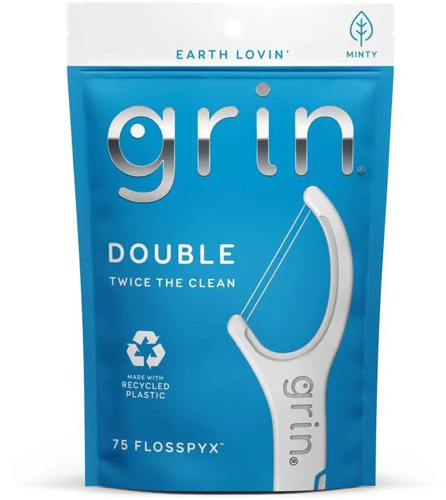 Main image of Double Flosspyx, Floss Picks, 75 Count, Dental Flossers, Minty Flavor, Recycled Plastic, 2 Lines of Strong Floss, Longer Floss Head, Traps Food and Plaque, Includes Safe Soft Fold-Back Tooth Pick