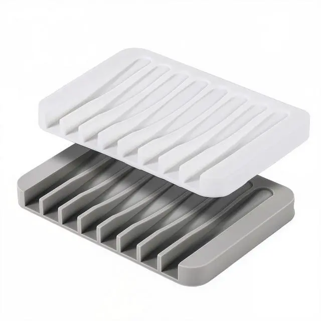 Main image of Eduftis 2Pcs Self Draining Soap Dishes, Soap Dish for Bathroom Sink, Premium Silicone Soap Holder, Bathroom, Kitchen, Sponges, Keep Soaps Bars Dry Clean, Extend Life Easy Clean Non - Slip Design