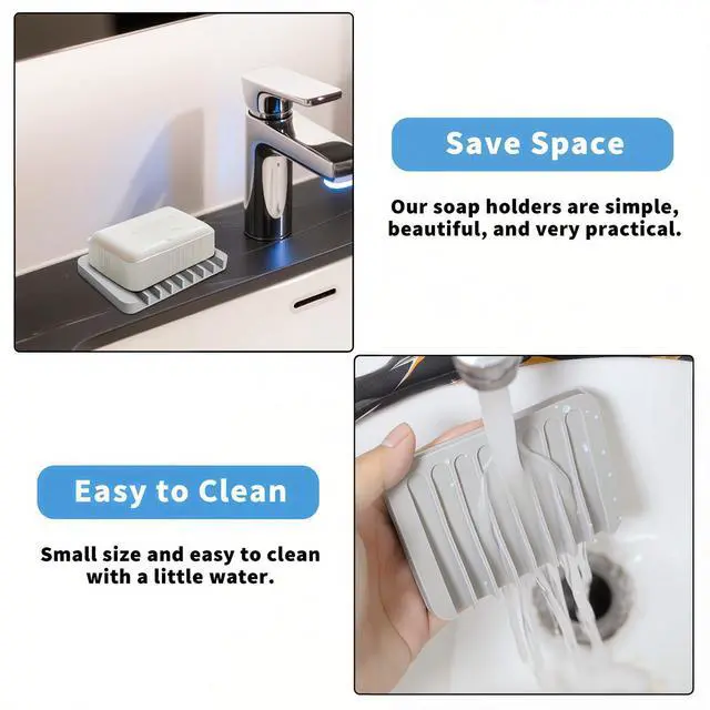 Alt view image 6 of 7 - Eduftis 2Pcs Self Draining Soap Dishes, Soap Dish for Bathroom Sink, Premium Silicone Soap Holder, Bathroom, Kitchen, Sponges, Keep Soaps Bars Dry Clean, Extend Life Easy Clean Non - Slip Design