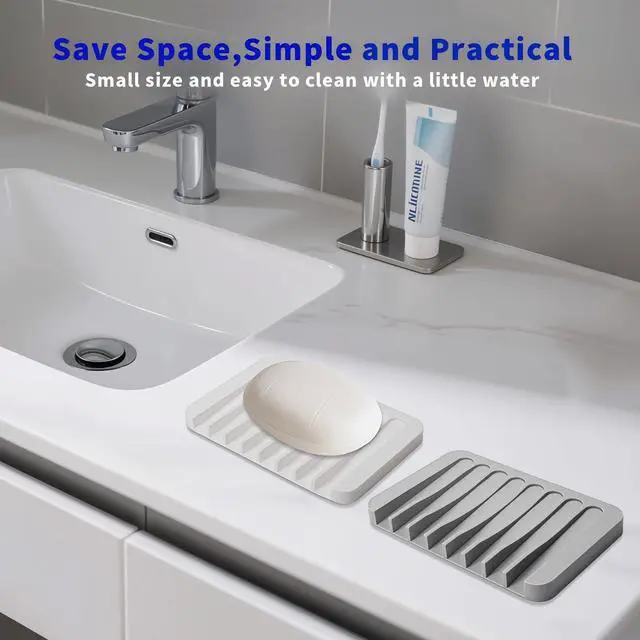 Alt view image 4 of 7 - Eduftis 2Pcs Self Draining Soap Dishes, Soap Dish for Bathroom Sink, Premium Silicone Soap Holder, Bathroom, Kitchen, Sponges, Keep Soaps Bars Dry Clean, Extend Life Easy Clean Non - Slip Design