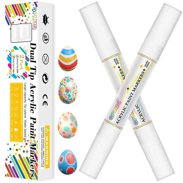 Alt view image 7 of 7 - GPLMQ Paint Markers Paint Pens - 2 Pack Dual Tip Acrylic Permanent Marker (0.7mm & 3mm), Non-Toxic, Water-Based for Art Painting, Stone, Ceramic, Glass, Wood, Fabric, Metal, DIY Crafts (White)