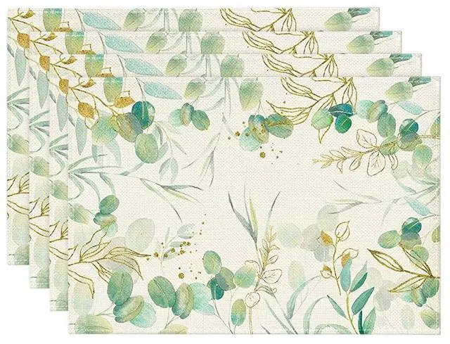 Main image of Artoid Mode Eucalyptus Summer Placemats for Dining Table, 12 x 18 Inch Spring Seasonal Holiday Decoration Rustic Vintage Washable Table Mats Set of 4 Beige
