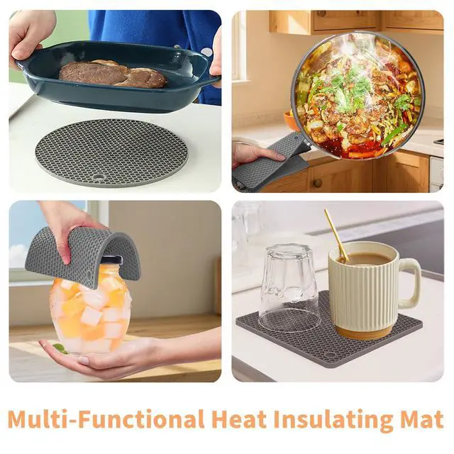 Alt view image 5 of 7 - WYCWYQDR Silicone Trivet Mats, 4 Pack Trivets for Hot Dishes and Pans, Heat Resistant Non-Slip Trivet for Kitchen Countertop, Easy to Clean(Gray)