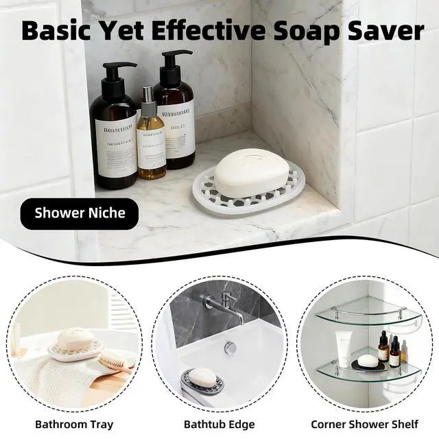 Alt view image 3 of 7 - Aenfaiy 2 Pack Soap Dish for Shower, Non-Slip Silicone Bar Soap Holder with Efficient Drainage Holes for Bathroom Sink, Self Draining Soaps Saver Pad for Shower Niche, Shelf (Translucent- 2Pcs)