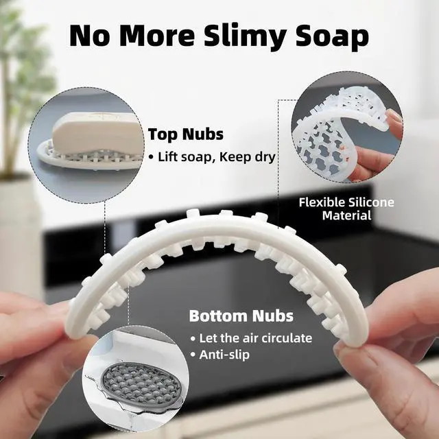 Alt view image 4 of 7 - Aenfaiy 2 Pack Soap Dish for Shower, Non-Slip Silicone Bar Soap Holder with Efficient Drainage Holes for Bathroom Sink, Self Draining Soaps Saver Pad for Shower Niche, Shelf (Translucent- 2Pcs)