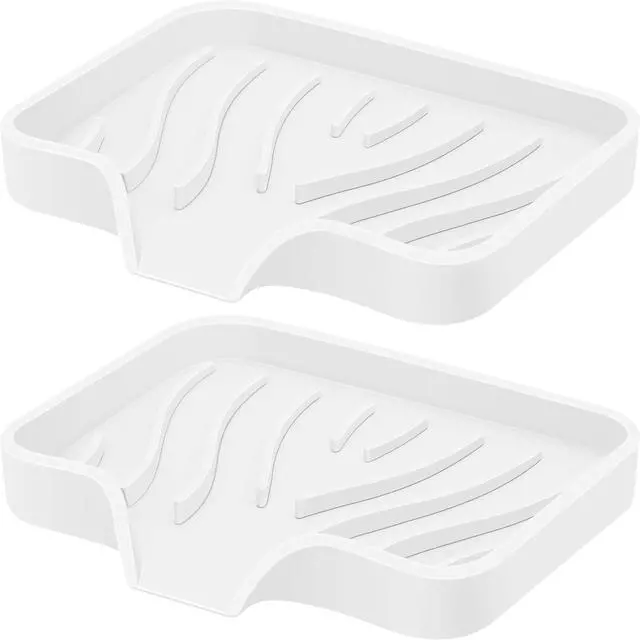 Main image of Silicone Soap Dish with Drain, SAISN Kitchen Soap Tray for Shower 2 Pack Self Draining Soap Dish Soft Bathroom Soap Holder for Kitchen Sink Flexible Portable Soap Saver, White
