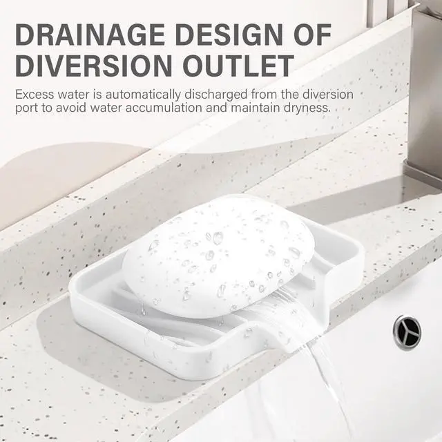 Alt view image 3 of 7 - Silicone Soap Dish with Drain, SAISN Kitchen Soap Tray for Shower 2 Pack Self Draining Soap Dish Soft Bathroom Soap Holder for Kitchen Sink Flexible Portable Soap Saver, White