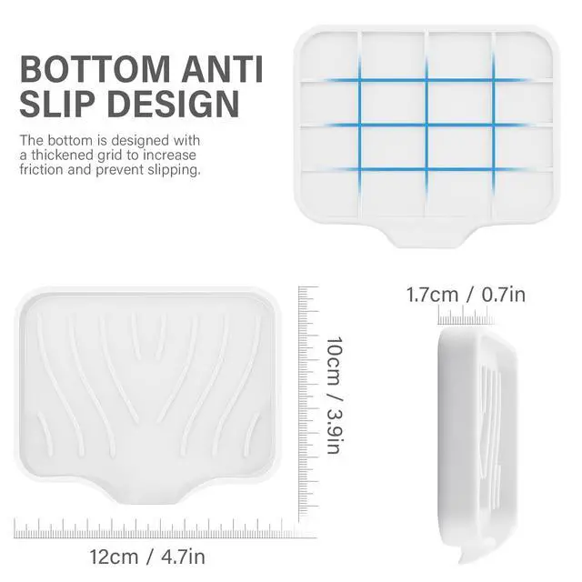 Alt view image 4 of 7 - Silicone Soap Dish with Drain, SAISN Kitchen Soap Tray for Shower 2 Pack Self Draining Soap Dish Soft Bathroom Soap Holder for Kitchen Sink Flexible Portable Soap Saver, White