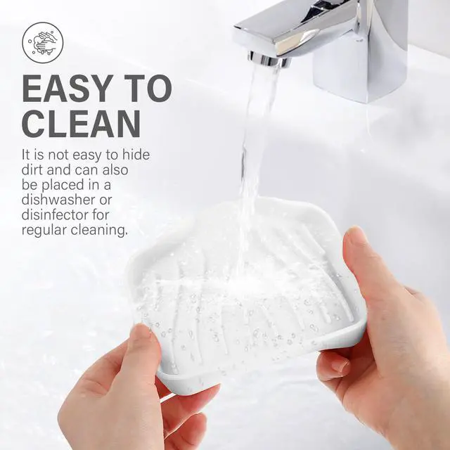 Alt view image 6 of 7 - Silicone Soap Dish with Drain, SAISN Kitchen Soap Tray for Shower 2 Pack Self Draining Soap Dish Soft Bathroom Soap Holder for Kitchen Sink Flexible Portable Soap Saver, White