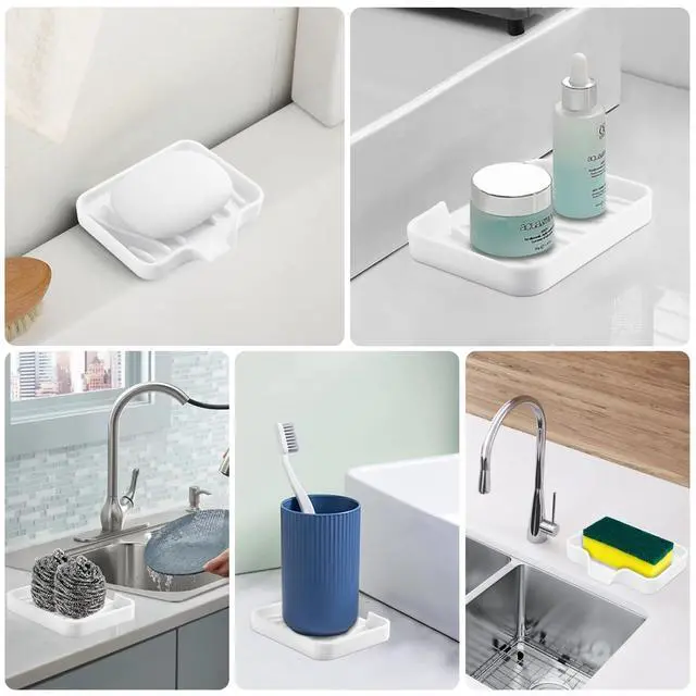 Alt view image 7 of 7 - Silicone Soap Dish with Drain, SAISN Kitchen Soap Tray for Shower 2 Pack Self Draining Soap Dish Soft Bathroom Soap Holder for Kitchen Sink Flexible Portable Soap Saver, White