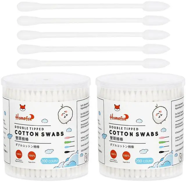 Main image of HOMEFOX Cotton Swabs Precision Pointed - 400 Count Pointy Organic Cotton Buds Double Side Tightly Wrapped Cotton Tips Paper Stick Soft Gentle Lint-Free Cruelty-Free, Pointy & Round (White)