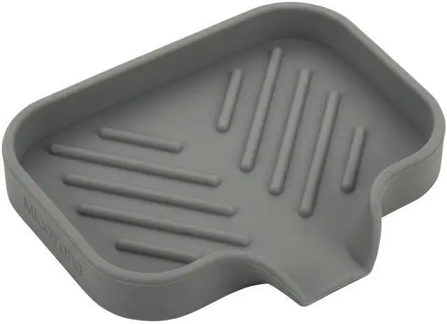 Main image of MicoYang Silicone Soap Dish with Drain Spout, Self-Draining Sink Organizer Tray for Bathroom and Kitchen, Sponges, Dispensers and Soap Holder, Non-Slip and Dishwasher Safe, Grey (Compact, 4.9"×3.2")