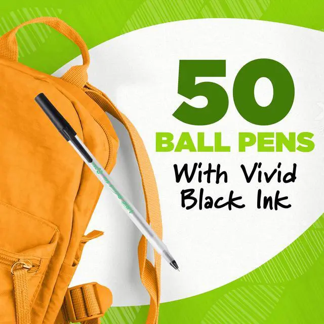 Alt view image 3 of 6 - BIC Ecolutions Round Stic Ballpoint Pens, Medium Point (1.0mm), 50-Count Pack, Black Ink Pens Made from 97% Recycled Plastic