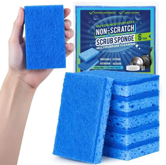 Main image of Metflavor Kitchen Sponges, 6 Count, Non-Scratch Scrub Sponge, Dual Sided Cleaning Sponges for Dishes, Kitchen, Bathroom
