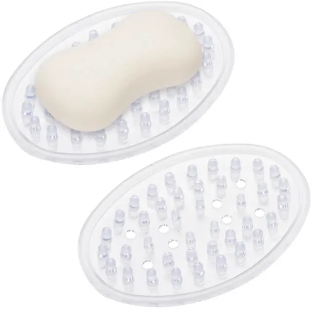 Main image of 2 Pieces Plastic Soap Dish Clear Bar Holder Tray Self Draining Soap Saver with Holes Soap Container for Bathroom Counter, Kitchen