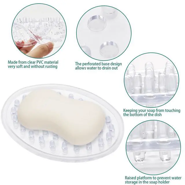 Alt view image 3 of 7 - 2 Pieces Plastic Soap Dish Clear Bar Holder Tray Self Draining Soap Saver with Holes Soap Container for Bathroom Counter, Kitchen