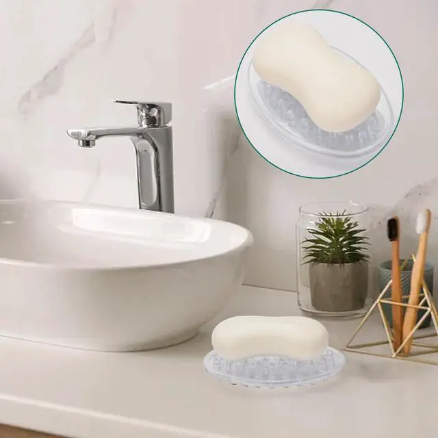 Alt view image 7 of 7 - 2 Pieces Plastic Soap Dish Clear Bar Holder Tray Self Draining Soap Saver with Holes Soap Container for Bathroom Counter, Kitchen