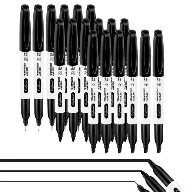 Main image of craftinova Permanent Markers 18 Set, 6 Fine Tip, 6 Ultra Fine, 6 Chisel Tip Black Markers Work on Metal Wood Glass, Waterproof, Quick Drying, Fade Resistant, Perfect for School Office