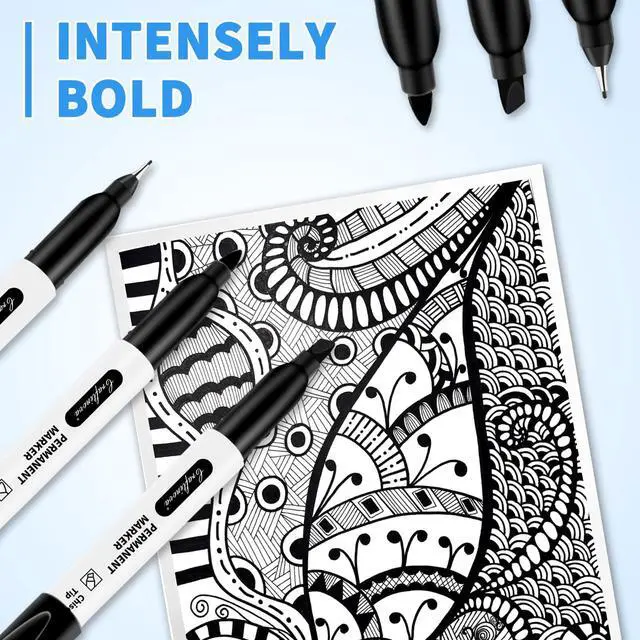 Alt view image 6 of 7 - craftinova Permanent Markers 18 Set, 6 Fine Tip, 6 Ultra Fine, 6 Chisel Tip Black Markers Work on Metal Wood Glass, Waterproof, Quick Drying, Fade Resistant, Perfect for School Office