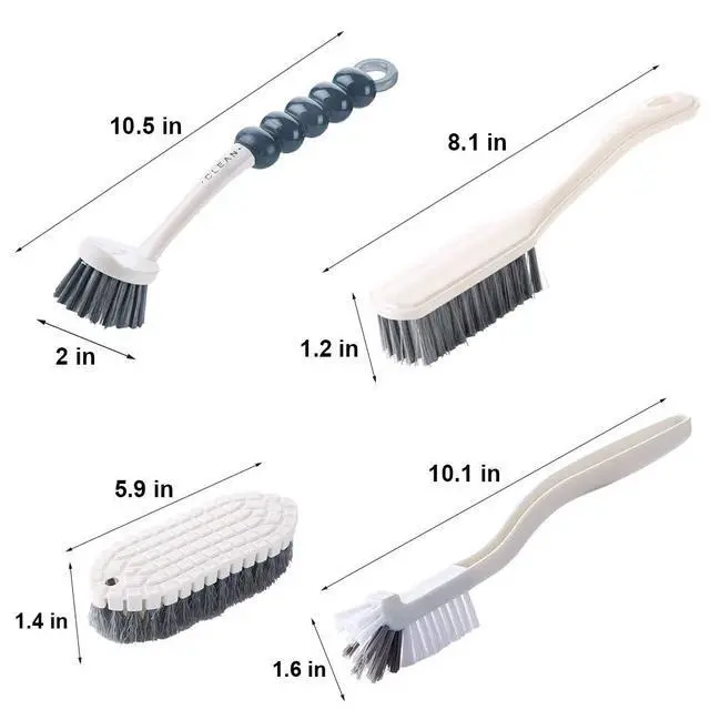 Alt view image 6 of 6 - Dish Brush Set 4 Pack with Handle, Stiff Bristle Kitchen Scrub Brushes, Multi-Purpose Cleaning Brushes for Dishes, Pots, Sinks, Bottles, Grout Lines & Bathroom Surfaces