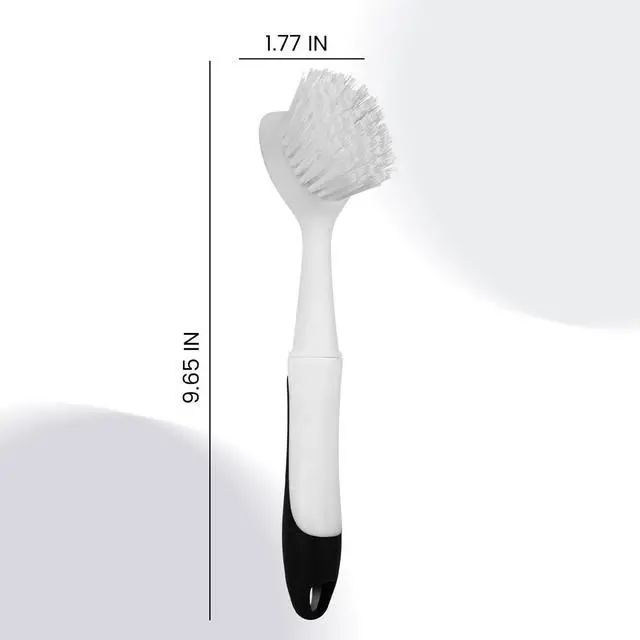 Alt view image 2 of 7 - Dish Brush with Handle, Dish Scrub Brush with Built-in Scraper, Nylon Dish Scrubber, Kitchen Brushes for Dishes,Pots, Pans and Sinks 2 Pack