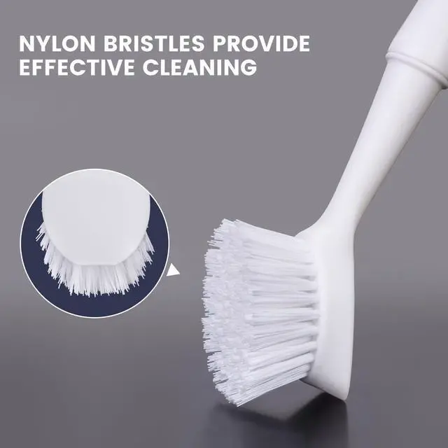 Alt view image 4 of 7 - Dish Brush with Handle, Dish Scrub Brush with Built-in Scraper, Nylon Dish Scrubber, Kitchen Brushes for Dishes,Pots, Pans and Sinks 2 Pack