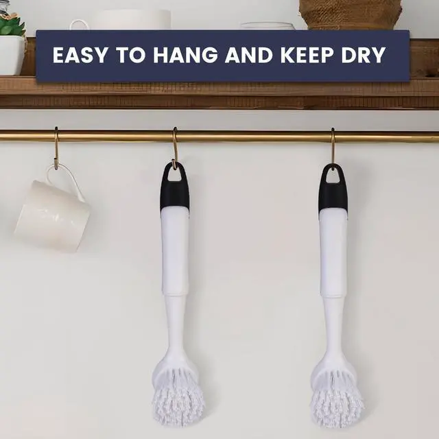 Alt view image 7 of 7 - Dish Brush with Handle, Dish Scrub Brush with Built-in Scraper, Nylon Dish Scrubber, Kitchen Brushes for Dishes,Pots, Pans and Sinks 2 Pack