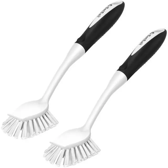 Main image of SetSail Dish Brush with Handle, 2 Pack Stiff Bristles Dish Scrubber with Built-in Scraper Dish Scrub Brushes for Cleaning Dishes, Pots and Pans, Kitchen Sink, White
