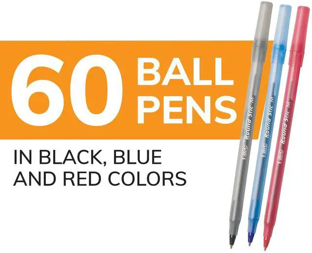 Alt view image 2 of 7 - BIC Round Stic Xtra Life Assorted Ink Ballpoint Pens, Medium Point (1.0mm), 60-Count Pack of Bulk Pens, Flexible Round Barrel for Comfortable Writing, No. 1 Selling Ballpoint Pens