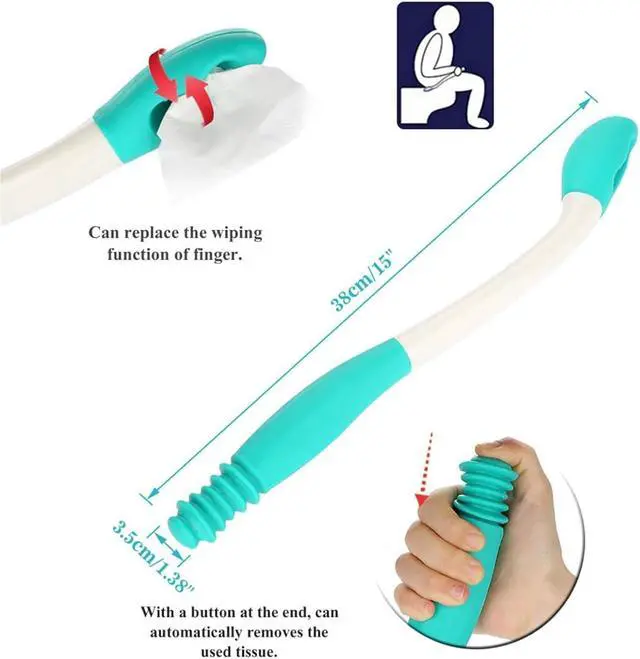 Alt view image 2 of 5 - Long Handle Toilet Aid Extends Over 15 Inches | Bottom Wiper Tool for Independence & Hygiene Securely Grips Toilet Paper or Wipes, Ideal for Post-Surgery, Elderly, or Limited Mobility Care
