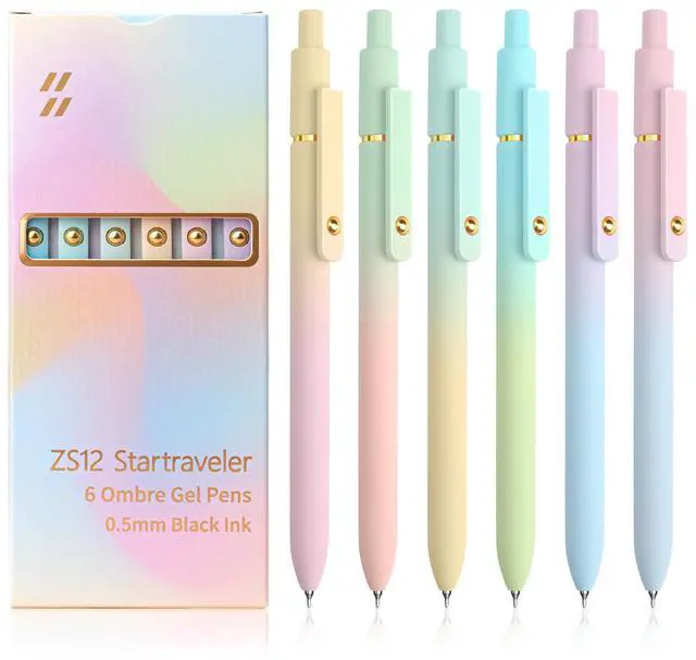 Main image of UIXJODO 6 Pcs Gel Pens 0.5mm Quick Dry Black Ink Pens Fine Point Smooth Writing Pens, Cute Office and School Supplies Gifts for Women Teacher Students (6 Pcs Ombre Gold)