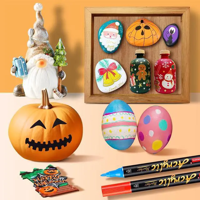 Alt view image 3 of 7 - Acrylic Paint Pens Markers, 20 Colors Dual Tips Waterproof Paint Markers For Rock Painting, Fabric, Metal, Glass, Wood, Canvas, Ceramic, Plastic, Non-Toxic & Odor, Premium Art And DIY Craft Supplies