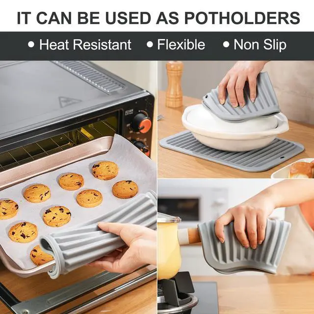 Alt view image 3 of 7 - Yunlihua 9"x12" Large Heat Resistant Silicone Trivets for Hot Pots and Pans, Hot Dishes, 2 PCS Multipurpose Non Slip Pot Holders Hot Pads for Kitchen Countertop Table, Food Grade & BPA Free, Grey