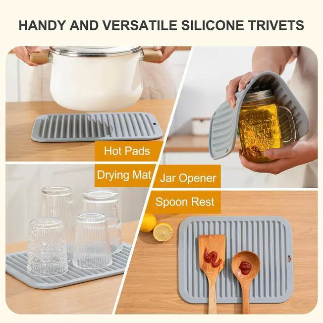 Alt view image 4 of 7 - Yunlihua 9"x12" Large Heat Resistant Silicone Trivets for Hot Pots and Pans, Hot Dishes, 2 PCS Multipurpose Non Slip Pot Holders Hot Pads for Kitchen Countertop Table, Food Grade & BPA Free, Grey