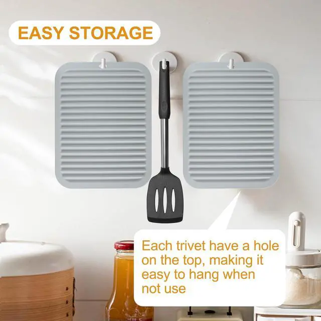 Alt view image 7 of 7 - Yunlihua 9"x12" Large Heat Resistant Silicone Trivets for Hot Pots and Pans, Hot Dishes, 2 PCS Multipurpose Non Slip Pot Holders Hot Pads for Kitchen Countertop Table, Food Grade & BPA Free, Grey