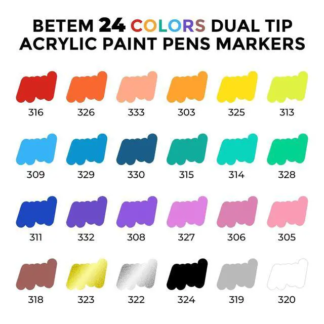 Alt view image 3 of 7 - Betem 24 Colors Dual Tip Acrylic Paint Markers, Fabric Decorating Kits Premium Water-Based Acrylic Paint Pens Art Supplies for Fabric, Rock, Wood, Glass, Canvas, Ceramic, Teacher Appreciation Gift
