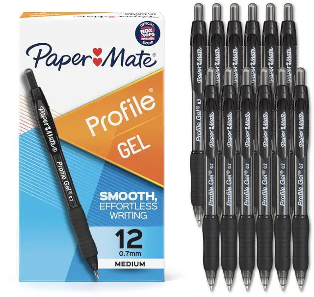 Main image of Paper Mate Profile Gel Pens, Retractable, Medium Point (0.7mm), Black Ink, 12 Count - Office Supplies, Writing, Note-Taking